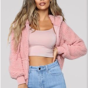 Fashion Nova Fuzzy Jacket with Zipper/Hoody Mauve